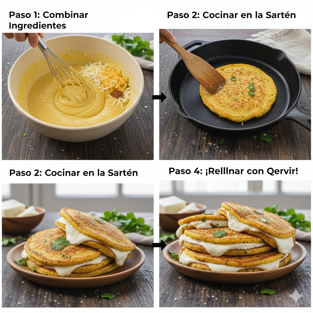 proceso paso a paso de cachapas keto sin maíz