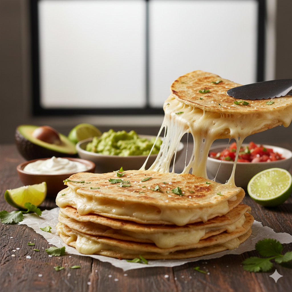 Quesadillas keto con masa de harina de almendras rellenas de queso fundido