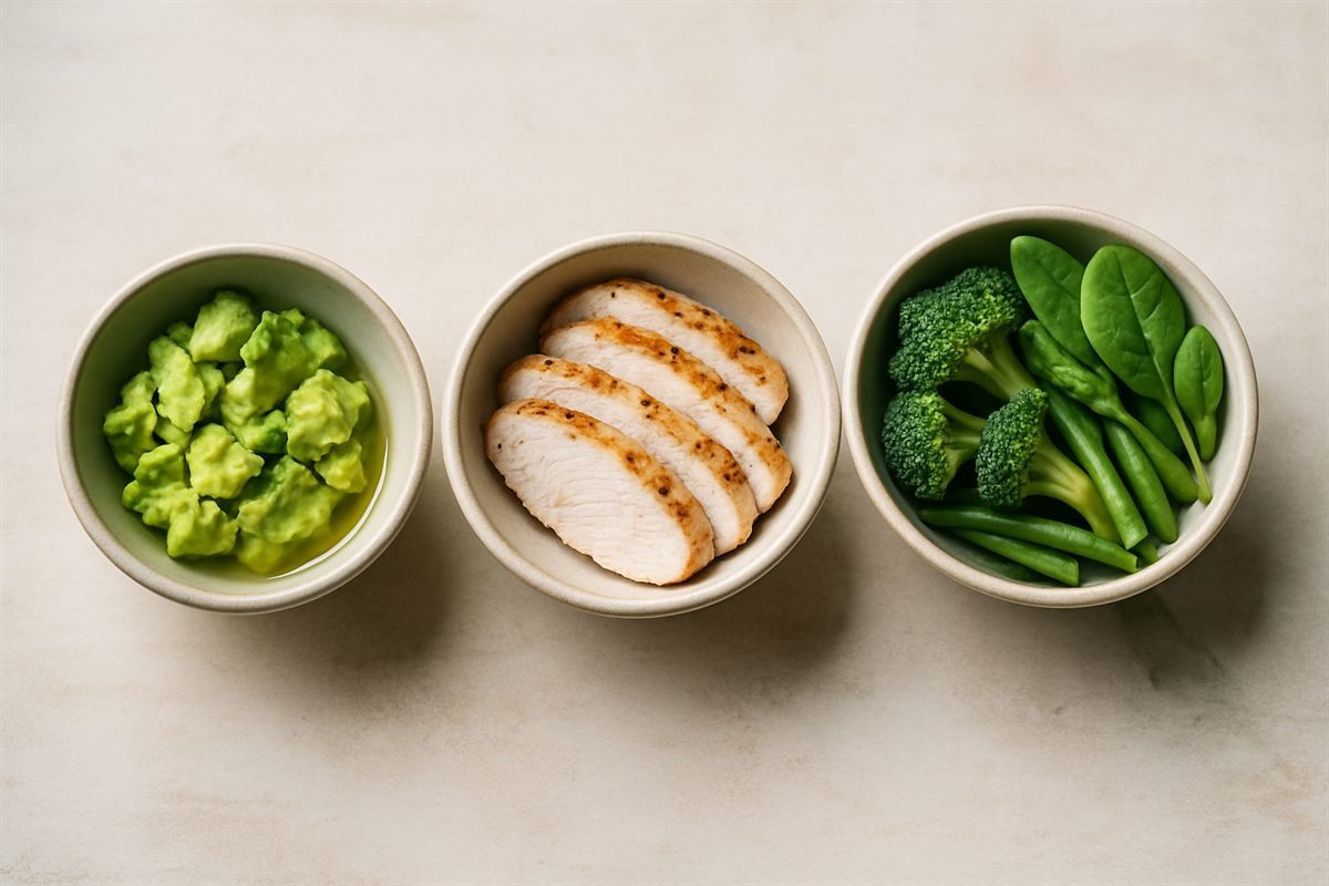 Los tres macros de la dieta keto: grasa, proteína y verduras bajas en carbohidratos